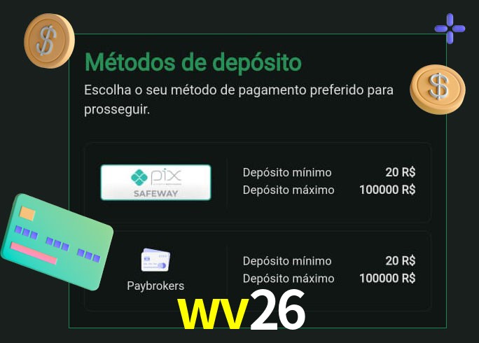 O cassino wv26 oferece uma grande variedade de métodos de pagamento